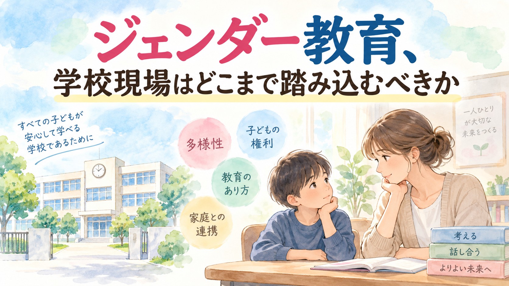 ジェンダー教育と学校の中立性を象徴するアイキャッチ画像